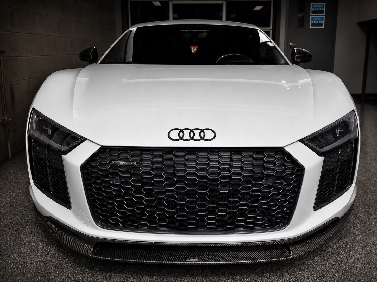 Audi R8 front view inside the workshop