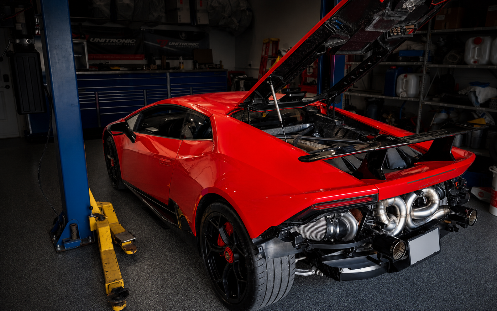 Red Lamborghini Huracan high-output project at JA TUNING